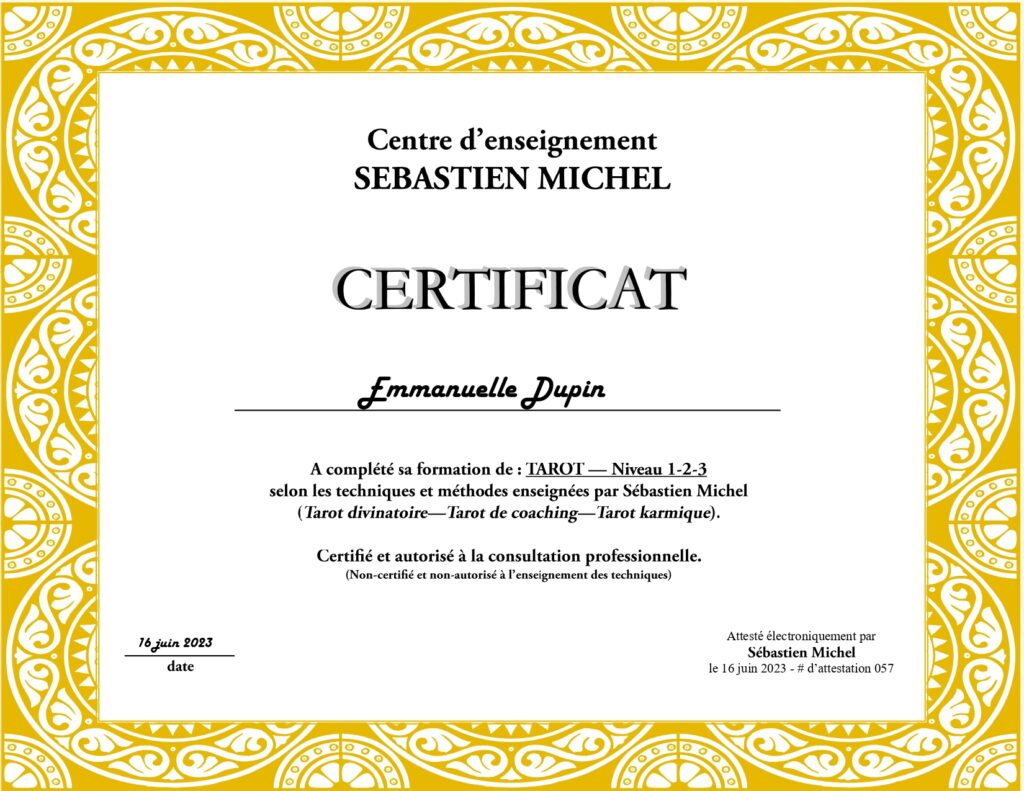 Certificat d'enseignement tarot