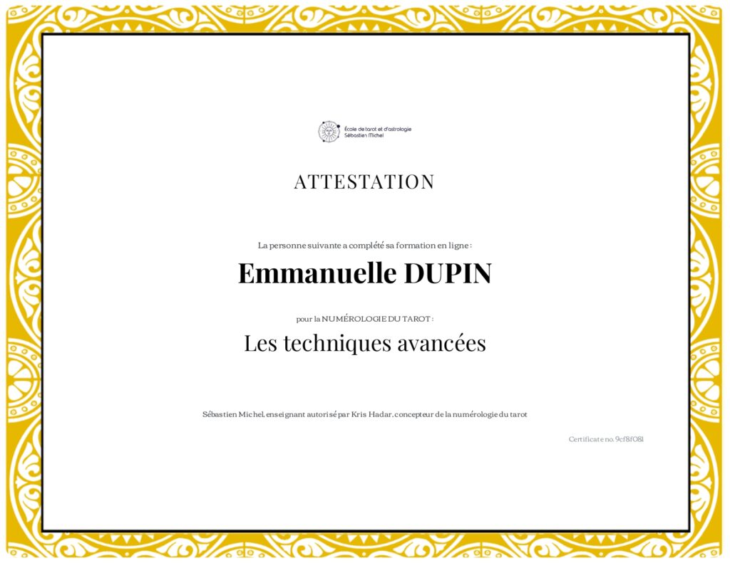 Certificat d'enseignement avancé de numérologie du tarot